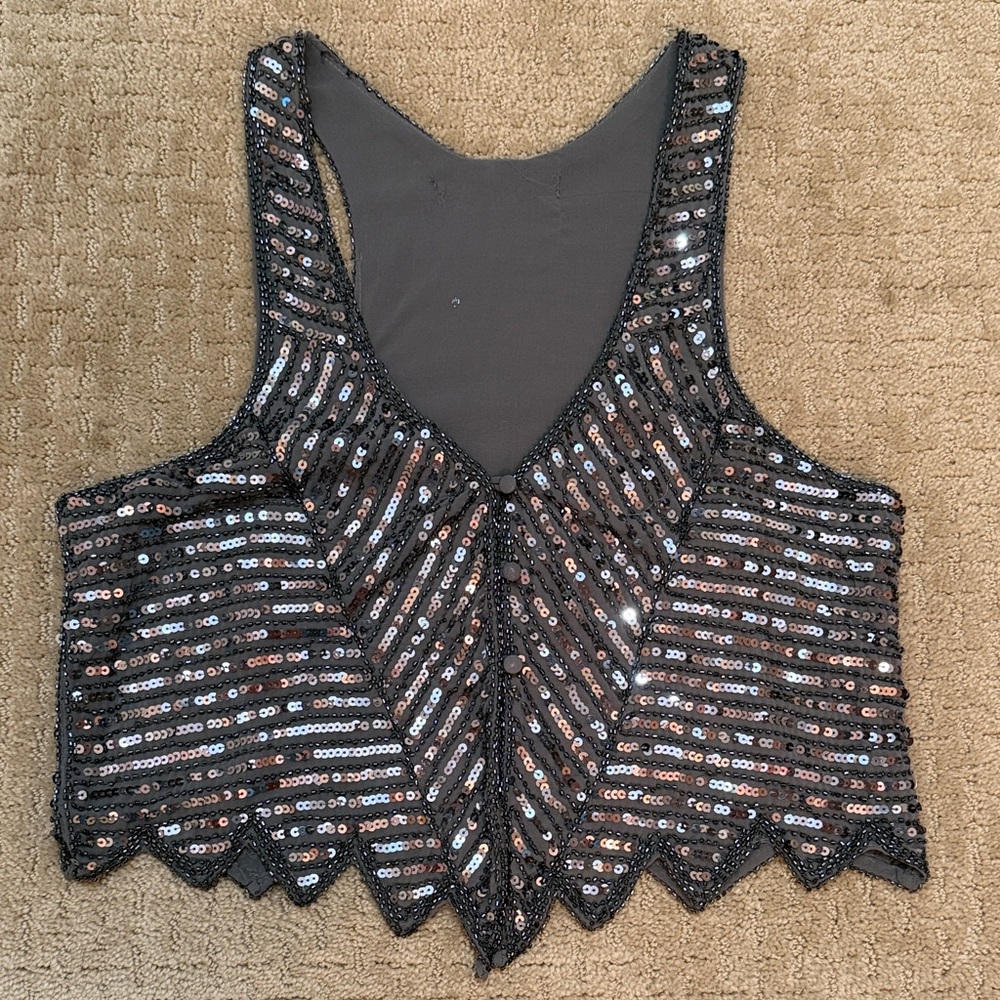 Sequin Embellished grey and Silver Women's vest